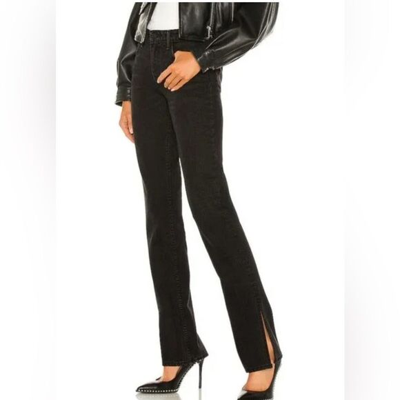 GRLFRND x Revolve low rise bootcut Split Hem Straight Leg Jeans In Black. 26 - Picture 1 of 9
